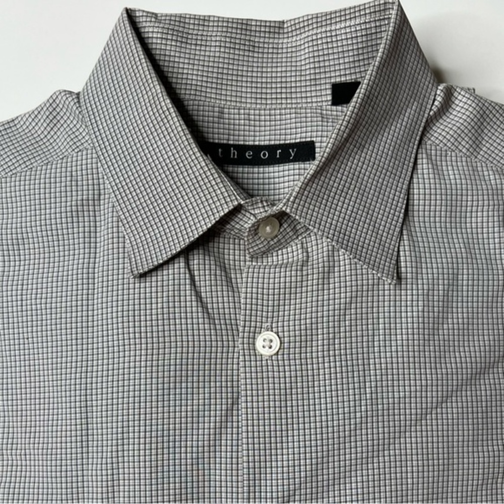 Theory Men’s Botton‎ Down Grey Check Size L 16 Collar 34-35 Dress Shirt